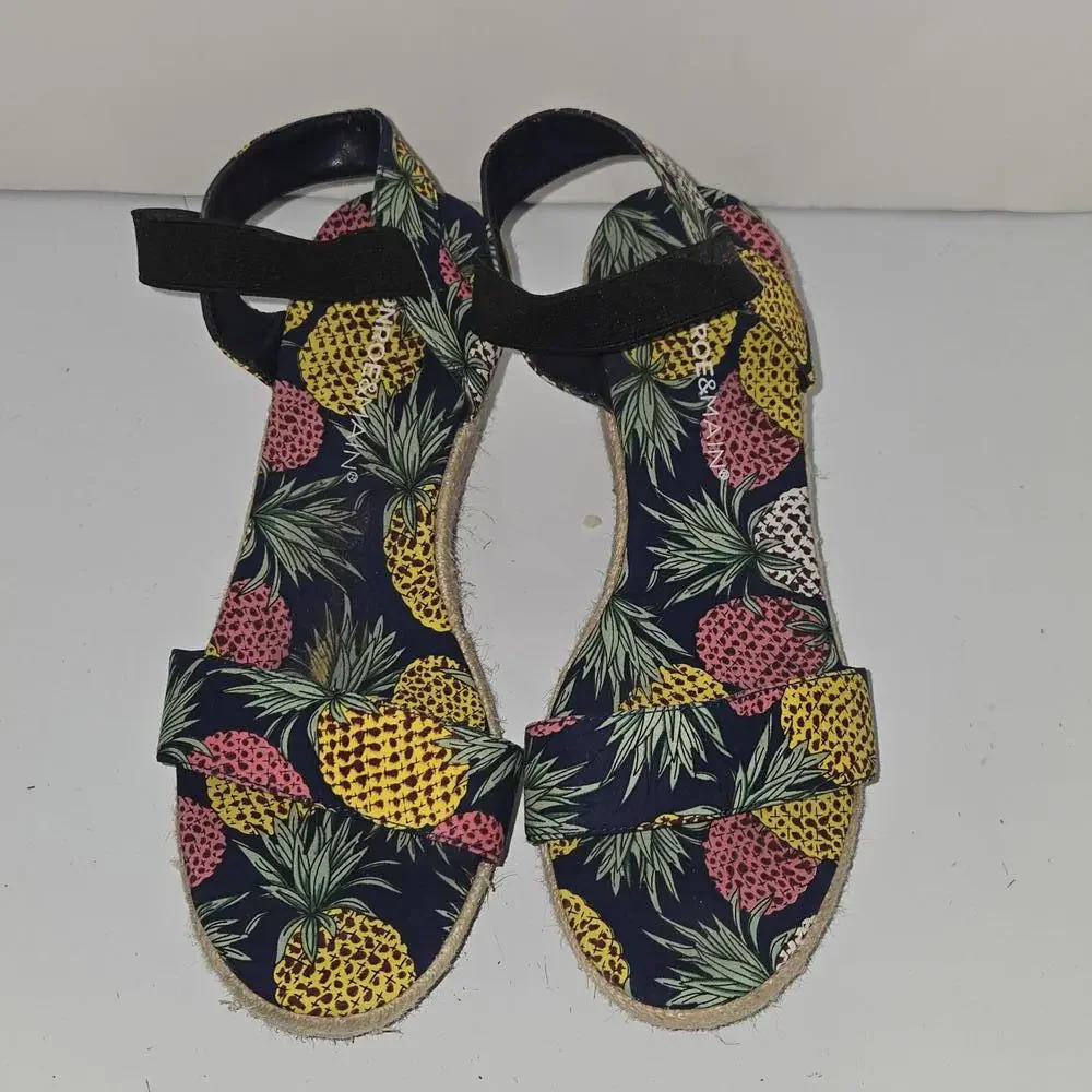 0324 Monroe And Main Pineapple Wedge Heel‎ Espadrilles Size 8M